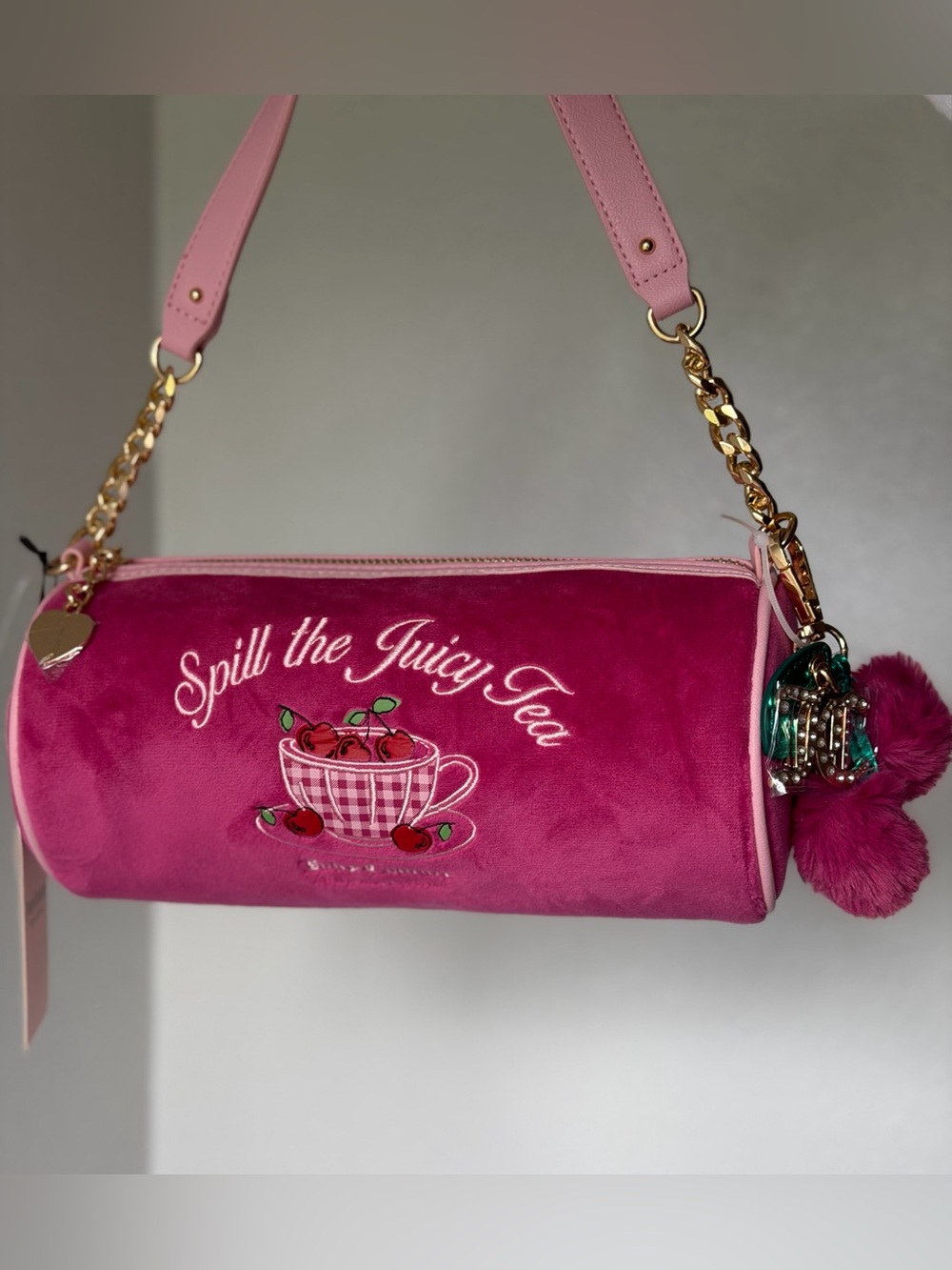 Juicy Couture pink Sweet Tea Party Shoulder Bag Cherry Spill The Juicy TEA Y2k